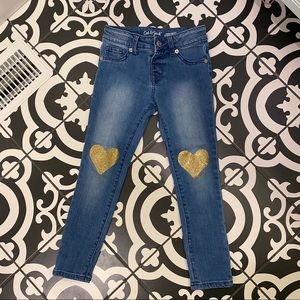 Cat & Jack Gold glitter heart knee skinny jeans